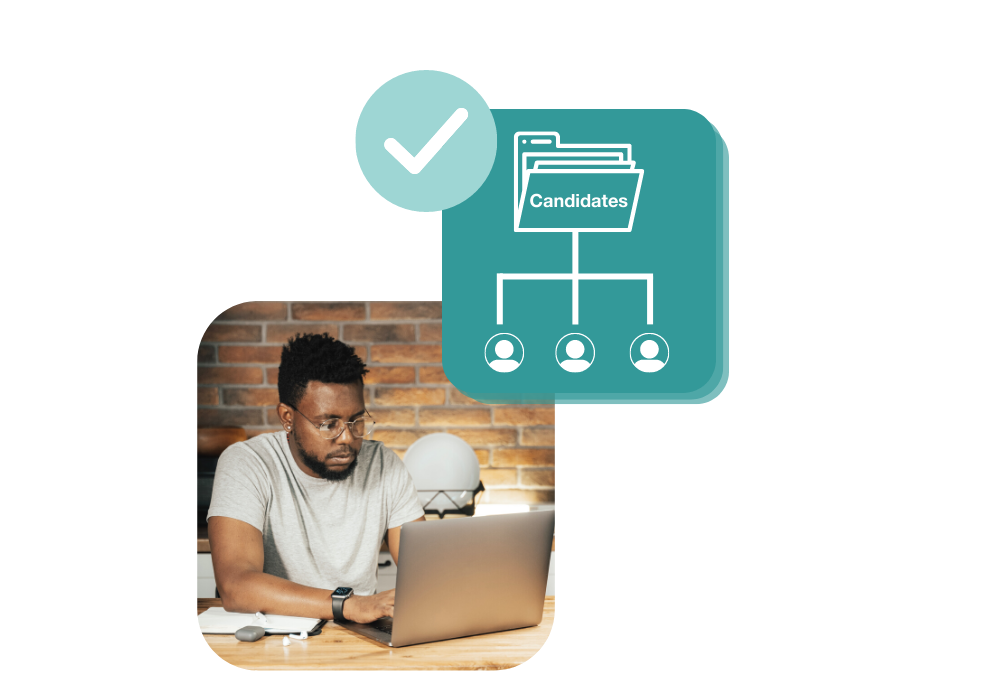 Recruiter reviewing candidate profiles on laptop screen
